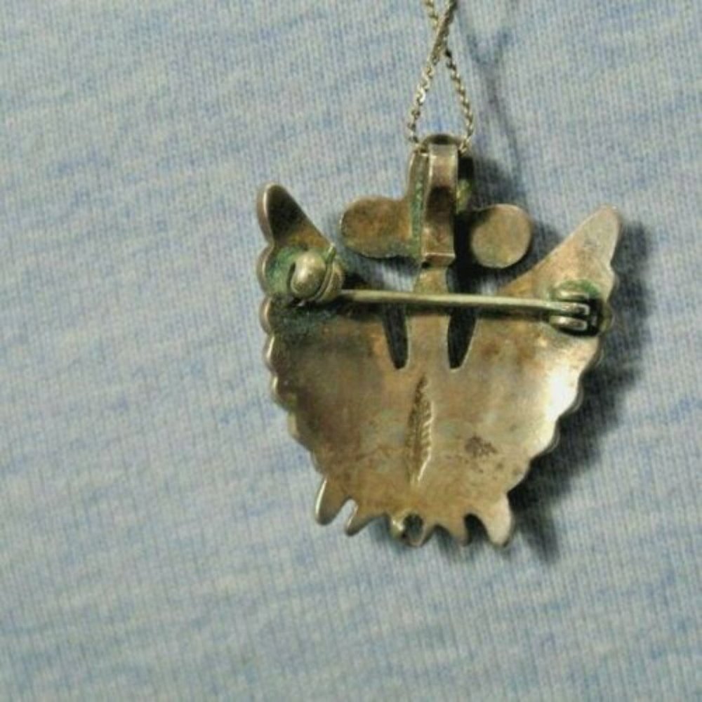 Navajo Turquoise Coral Silver  Kachina pendant pin - Picture 2 of 5